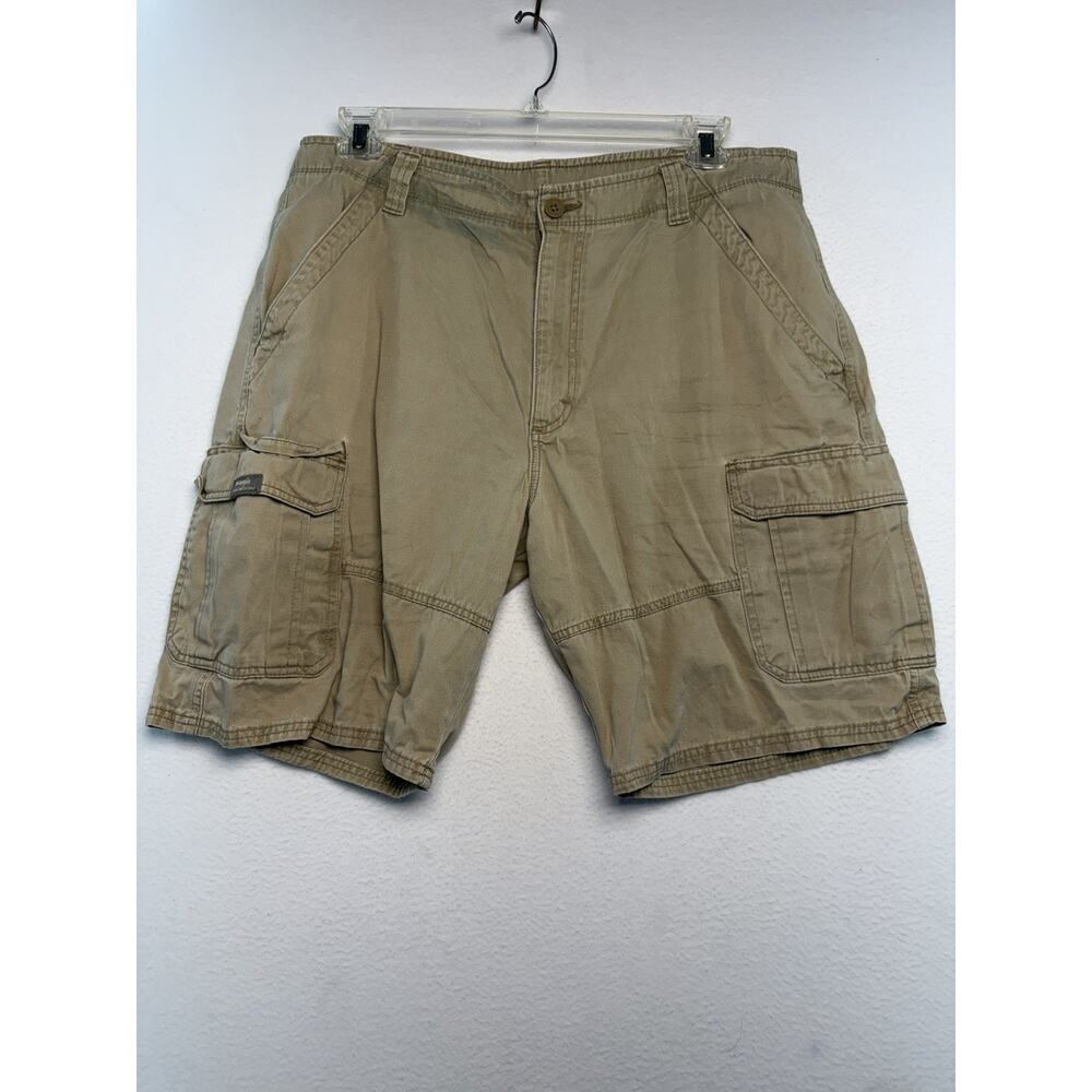 Wrangler Cargo Work Hike Shorts Tan Khaki Mens 38 Reg Utility Pockets Carpenter